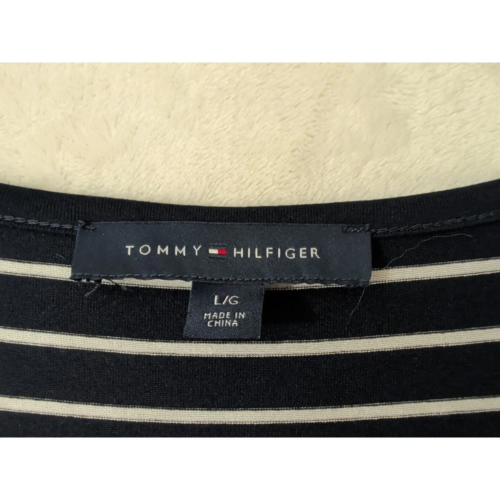 Tommy Hilfiger Maxi Dress Womens L Blue White Stripe Stretch Beach Vaca Nautical - Picture 5 of 8